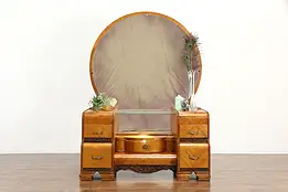 Waterfall Art Deco 1930 Vintage Dressing Table or Vanity, Mirror, Light #35890