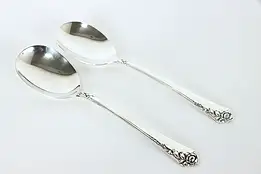 Pair Sterling Silver Heirloom Damask Rose Serving Spoons 8.5" #37227