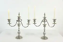 Pair of Triple Antique Silverplate Candlesticks Convert to Candelabra KSC #37775