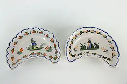 Pair of Henriot Quimper Hand Painted Semi Circular Bone Dishes #37697
