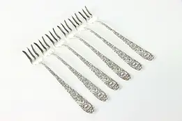 Set of 6 Sterling Kirk and Son Seafood Cake Forks, Repousse Silver, 5.5" #38895