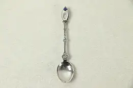 Silverplate Dutch Souvenir Spoon, Blue Delft Porcelain Wooden Shoe #30122