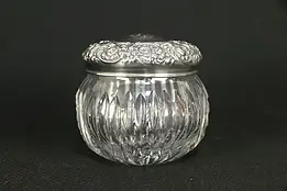 Victorian Sterling Silver & Cut Glass Antique Boudoir Jar, Mono #32049