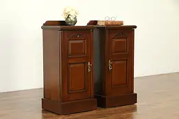 Pair of English Antique Carved Walnut Nightstands or End Tables #32865