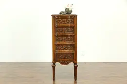 Jewelry or Vintage Carved Walnut Lingerie Chest, Black Marble Top  #33182