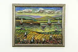 Harvest & Sailboats Original Vintage Oil Painting, Samuel Heller #33267