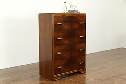Art Deco Vintage Waterfall Highboy or Tall Chest, Bakelite Pulls, Joerns #34545