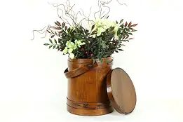 Country Kitchen Antique 10" Firken or Sugar Bucket, LId & Oak Handle #34634