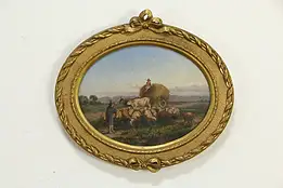 Farm Scene Oval Antique Original Italian Painting, A Milone 1868 19" #33613