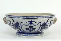 Stoneware Cobalt Blue Antique German Punch Bowl Centerpiece, ASF #34577