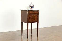 French Antique Mahogany Nightstand or Pedestal, Ebony Banding, Marble Top #35459
