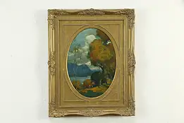 English Countryside Scene Original Antique Oil Painting 27" #34427