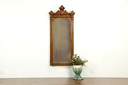 Victorian Antique Carved Walnut & Burl Hall Mirror  #34820