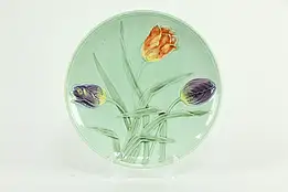 Majolica Antique 9 1/2" Plate, Hand Painted Tulips, Made in Germany #35279