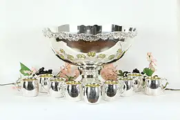 Silverplate Footed Vintage Punch Bowl Set, 9 Cups, Signed Towle #34946