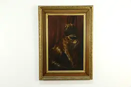 Victorian Antique Original Large Oil Painting Portrait of Mastiff Dog 56" #35189