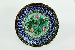 Victorian Antique Majolica Grape Vine Plate, 8" Round, Signed U&CS #35538