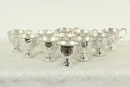 Set of 11 Vintage Silverplate Embossed Footed  Punch Cups #35839