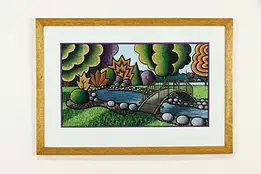 Smith Park Bridge-Metallic Original Oil Pastel by Bruce Bodden 34" #36740