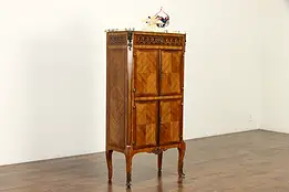 Louis XV French Marble Top Antique Marquetry Music or Magazine Cabinet  #36774