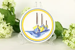 Henriot Quimper Signed Saucer with Ships, Hand Painted Brittany, France #37169
