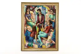 Youths with Flute & Flowers Original Oil Painting, 1959 Solomon 54 1/2" #37052