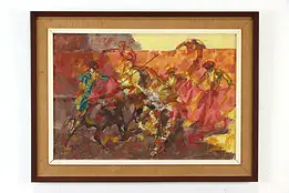 Toreadors at a Bullfight Original Oil Painting Epifanio Ortega 1960 31" #37392