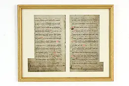 Musical Manuscripts Antique 1600's Hand Painted on Vellum, Framed 18" #37673