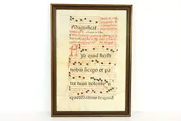 Musical Antique 1600's Latin Manuscript, Hand Painted Vellum, Framed 22" #37585
