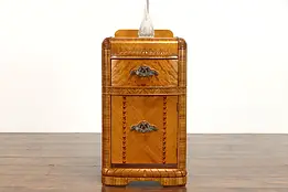 Art Deco Waterfall Design Vintage Nightstand or End Table, Bakelite Pulls #34212