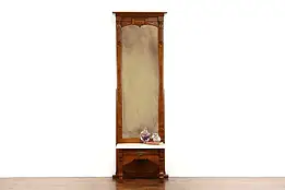 Victorian Eastlake Antique Walnut & Burl Pier Hall Mirror, Marble Shelf #37828