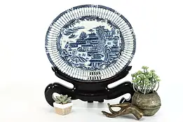 Pierced Blue and White Willoware Pattern Platter and Easel #38615