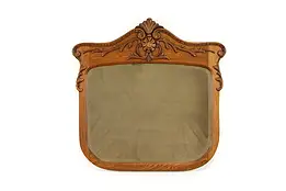 Victorian Antique Beveled Wall Mirror Carved Oak & Ash, 37" #38619