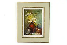 Still Life & Flowers Original Vintage Oil Painting, Marilyn Bendall 21" #38812