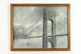 Stormy Bridge Original Watercolor Painting, Rupert Lovejoy, 21.5"  #37882