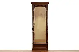 Victorian Mahogany Antique Pier, Dressing, or Hall Mirror, Carved Faces #37763