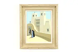 Spanish Mission Church Original Vintage Oil Painting, Paul Baca 28.5" #39277