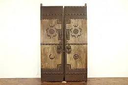 Pair of Antique Architectural Salvage Chinese Temple Doors, Iron Mounts #31992
