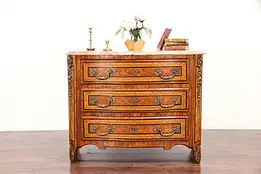 Tulip and Rosewood Marquetry Italian Marble Top Vintage Chest or Dresser #30056