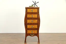 French Antique Banded Bombe Lingerie Chest, Marble Top #32777