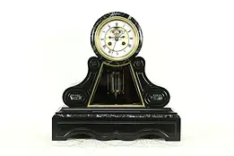 French Slate & Marble Antique Mantle Clock, Open Escapement, Signed Marti #33887