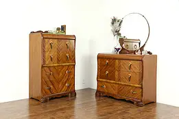 Art Deco Waterfall Design Vintage Chest or Dresser & Highboy #33992