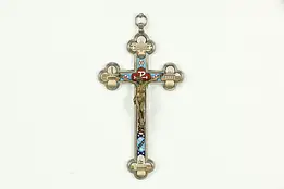 Micromosaic Inlaid Antique Crucifix or Cross, Bronze Jesus Figure, Rome #35147
