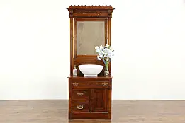 Victorian Eastlake Antique Small Chest or Sink Vanity, Beveled Mirror #33954