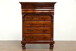 Scottish 1860 Antique Flame Grain Mahogany Tall Chest, Secret Drawer #35626