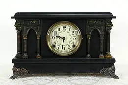 Victorian Antique Mantel Clock, Gothic Pillars, Sessions #34449