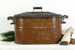 Copper Antique Wash Boiler & Lid, Fireplace Hearth Kindling Holder #36273