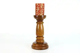 Short Chestnut Farmhouse Vintage Candle Holder, Signed Ezra Johnson #38304