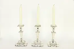 Set of 3 Victorian Antique Silverplate Embossed Candlesticks, Gorham #36646