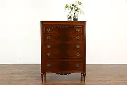French Style Antique Walnut & Burl Tall Chest or Dresser #35376